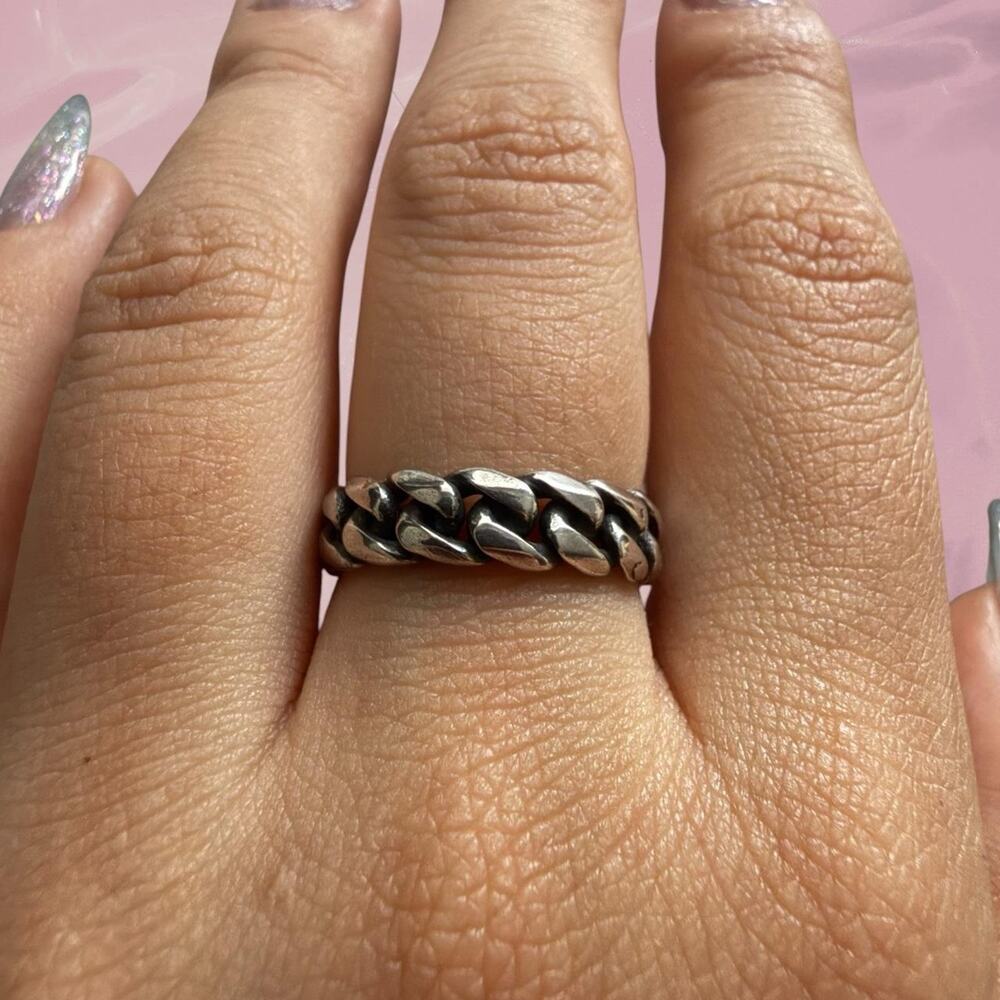 Y2K grunge goth 925 Sterling Silver Cuban chain link ring